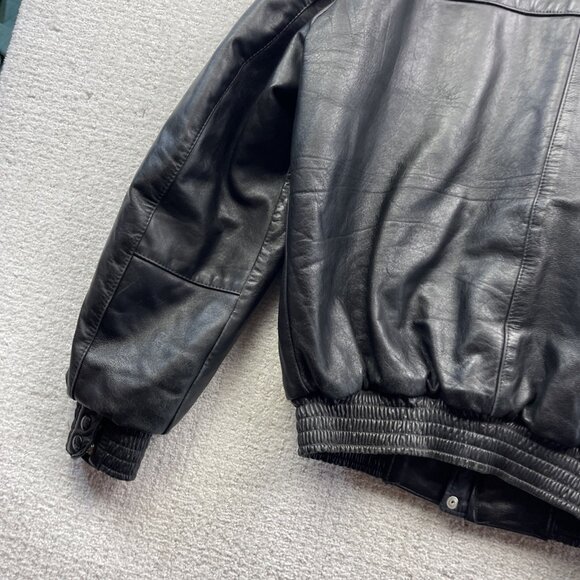 VTG Ski-Doo Bombardier Military Leather Bomber Jacket Mens 42 Black Snowmobile - Picture 13 of 13